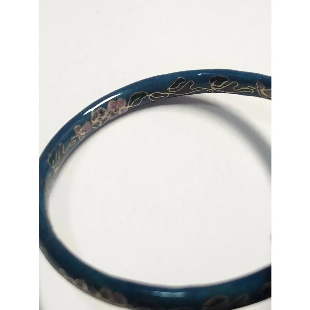 Blue Floral Cloisonné Bangle Bracelet